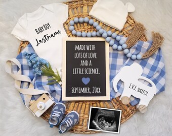 IVF Pregnancy Announcement Boy, Pregnancy Announcement IVF, Baby Boy Announcement IVF, Lots of Love and a Little Science, Digital Instant