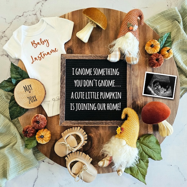 Gnome Pregnancy Announcement, Fall Pregnancy Announcement, Funny Pregnancy Announcement Digital, Fall Baby Social Media, Little Pumpkin