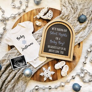 Christmas Pregnancy Announcement Boy, It&#39;s a Boy Digital Pregnancy Announcement, Boy Gender Reveal, we&#39;re Trading Silent Nights for Baby Boy