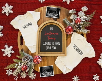 Christmas Pregnancy Announcement Twins, Digital Pregnancy Announcement Christmas Twins, Winter Twin Baby Announcement, The More the Merrier