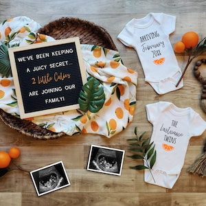 Twins Pregnancy Announcement Digital/ Cutie Orange Baby Announcement/ Gender Neutral/Twin Pregnancy Reveal/ Instagram/ Facebook/Social Media