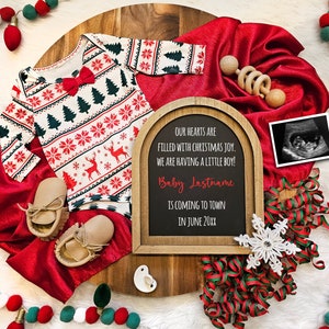 Christmas Pregnancy Announcement Digital, It's A Boy Pregnancy Announcement, Christmas Gender Reveal Boy, Baby Boy Announcement Christmas