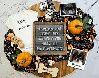 Anúncio de gravidez de cachorro outono Halloween, anúncio de gravidez digital cachorro, meus pais estão me dando um ser humano, mídia social de outono