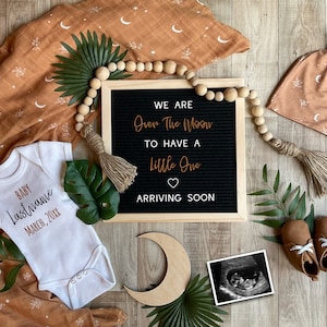 Over the Moon/ Digital Pregnancy Announcement/Gender Neutral/Pregnancy Reveal/ Instagram/ Letter Board/ Boho Pregnancy Announcement Flat Lay