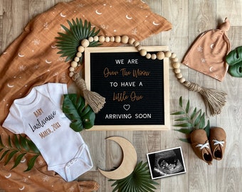 Over the Moon/ Digital Pregnancy Announcement/Gender Neutral/Pregnancy Reveal/ Instagram/ Letter Board/ Boho Pregnancy Announcement Flat Lay