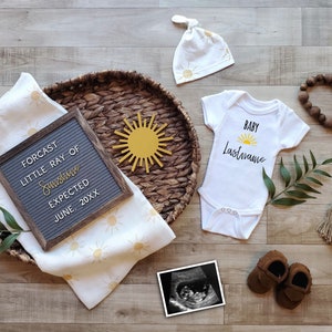 Anuncio de embarazo digital de Sunshine / Género neutral / Revelación de embarazo / Instagram / Letter Board Baby / Editable / Little Ray of Sunshine