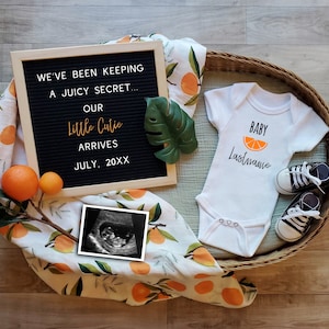 Cutie Digital Pregnancy Announcement/ Cutie Baby Announcement/ Gender Neutral/Pregnancy Reveal/ Instagram/ Facebook/Juicy Secret/Orange