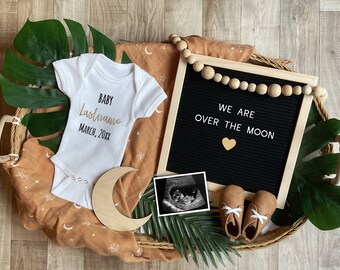 Faire-part de grossesse numérique Boho Moon, révélation sur les réseaux sociaux (modifiable)