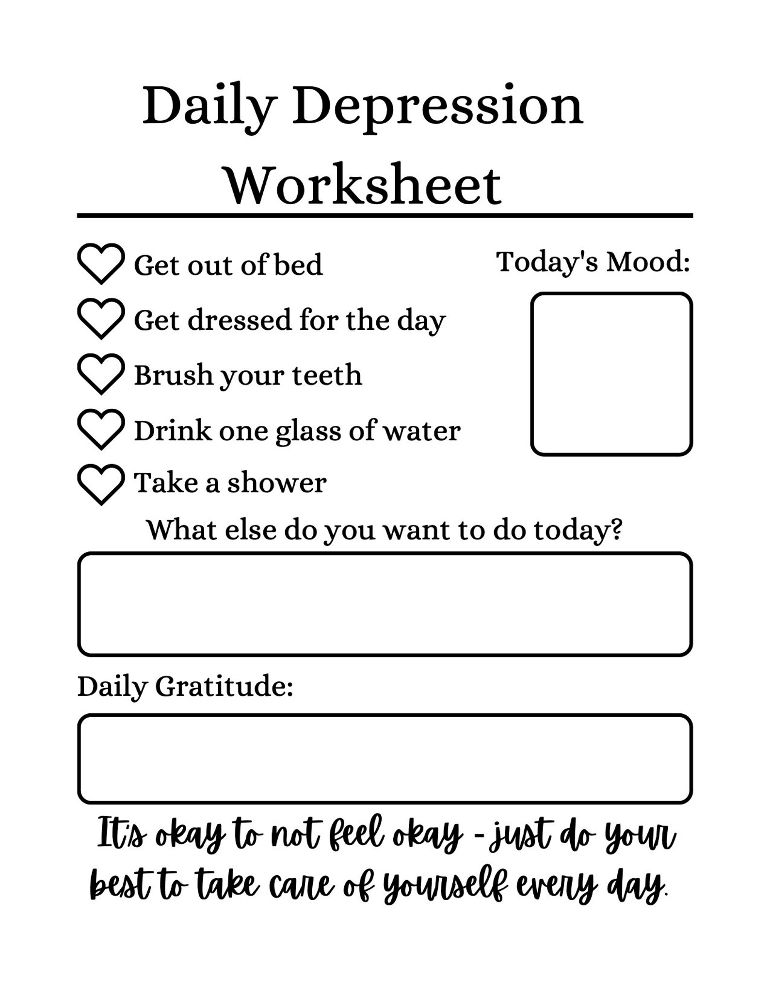 Minimalist Daily Depression Checklist Worksheet Printable - Etsy