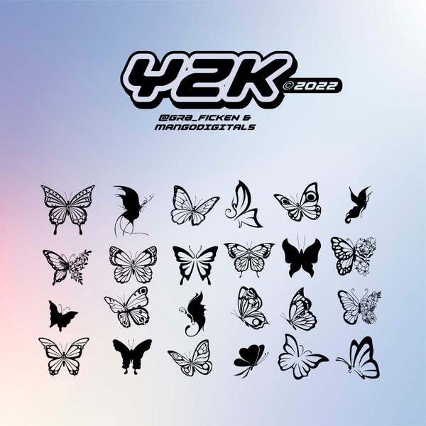 Digital Y2K Schmetterling Download vector png eps jpg 24 Illustrator, Design, Bekleidung, Logo, 90er, 2000er Procreate SVG cricut cricut