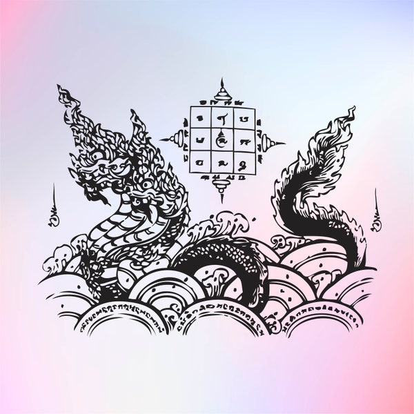 Suea Phen -  Dragon Sak Yant Ancient Thailand Buddhism Tattoo SVG cricut