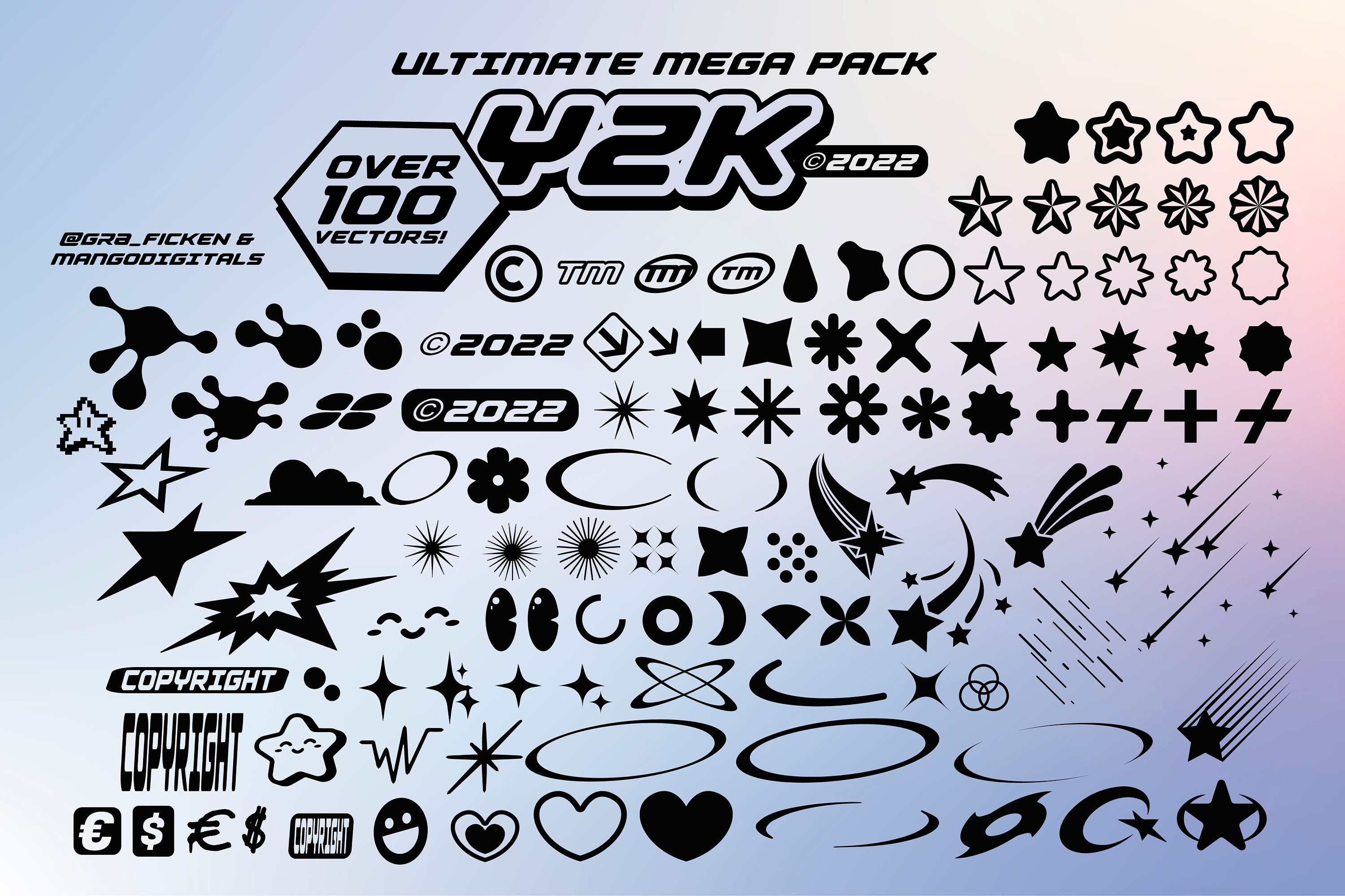 Y2K Streetwear Aesthetic Icons & Symbols 25 Assets for Logos 