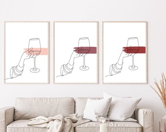 Wine printable wall art | set of 3 prints | minimalist | wine art | home bar wall art | bar art print | modern bar art | digital download