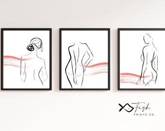 Set of 3, Woman Body Line Art Print, One Line Art, Downloadable art, Minimalist wall art, Abstract wall art, Printable wall art, Digital art