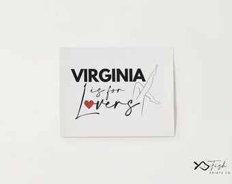 Virginia is for Lovers Art | VA Art | Digital Download | Vintage Virginia Poster | Virginia Wall Art | Calligraphy Print