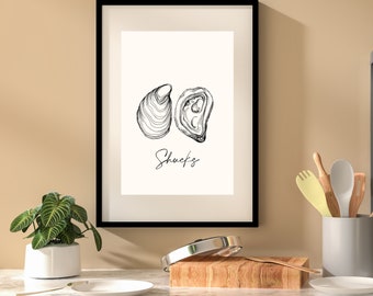 Oyster Print | minimalist |  Kitchen Print | Printable Wall Art | Kitchen Decor | gifts | holiday decor
