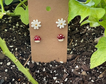 Daisy and Mushroom Stud Earrings