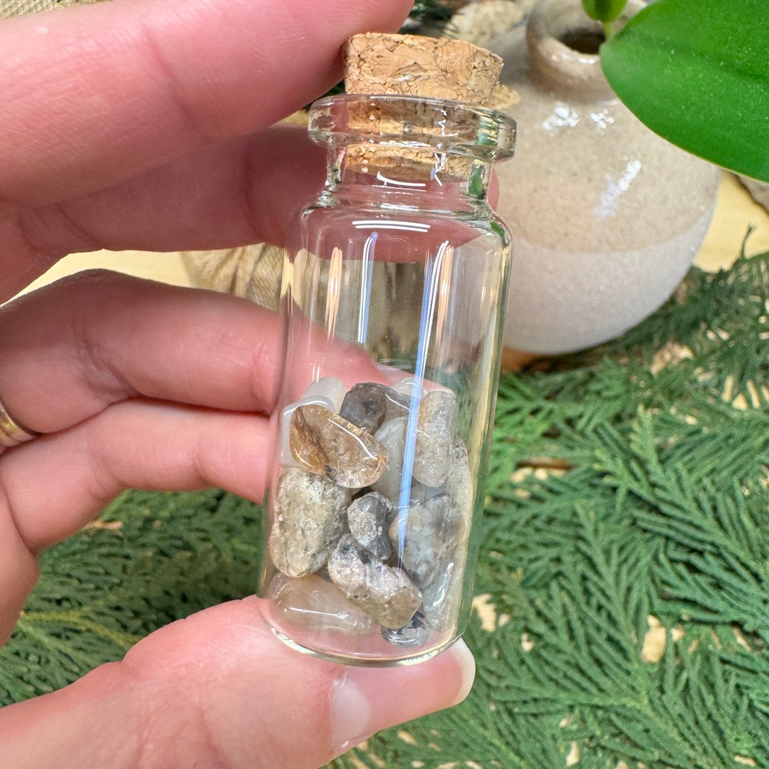 Tumbled Mossy, Black and White Quartz Mini Jar! - Etsy