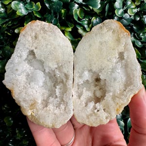 Quartz Crystal Geode Pair — Resin Polished Halves