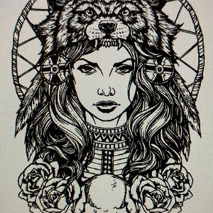 Beautiful Native Woman with Bear Dreamcatcher Roses and Skulls: Epoxy Resin Custom Silicone Mold