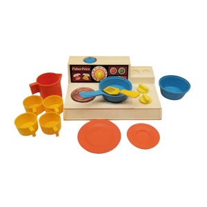 Plaque de cuisson à brûleur magique vintage Fisher Price # 919 avec accessoires assortis