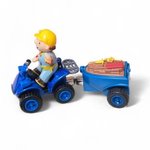 Bob the Builder Figure on Diecast Scrambler Quad with Trailer Toy / Cake Topper