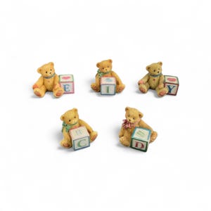 Vintage 1990’s Enesco Cherished Teddies Bear Figurines with Letter Blocks – 5 to Choose From
