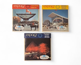 Juegos de carretes de fotos estéreo View-Master Expo 67 antiguos: 3 para elegir.