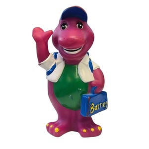 Vintage 1980’s Barney PVC Plastic Piggy Bank with Stopper – 19cm Tall