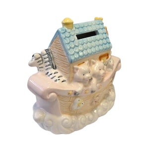 Noah’s Ark Vintage Ceramic Coin Piggy Bank by Russ – with Stopper