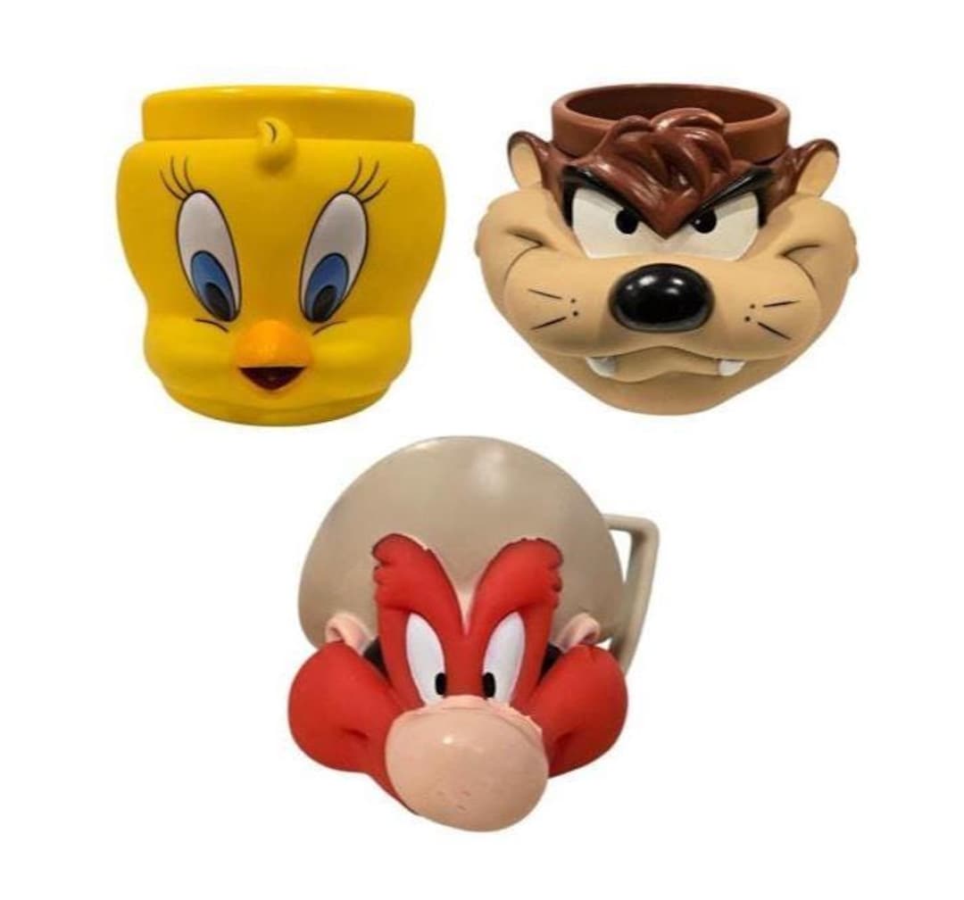 Vintage 1990's Warner Bro's Looney Tunes 3D Cups / Mugs