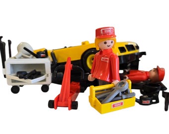 Vintage 1980's Playmobil Esso Gas Station Set #3434 – Many Pieces