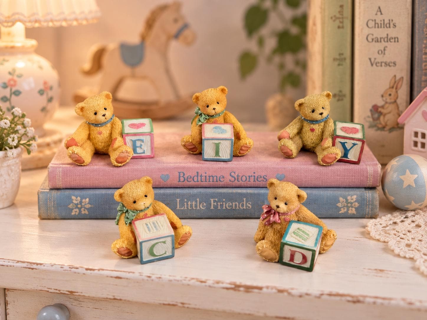 Vintage 1990's Enesco Cherished Teddies Bear Figurines With Letter