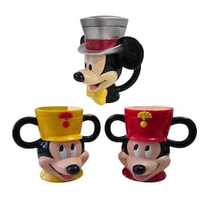 Vintage 1990’s Disney On Ice Mickey Mouse Mugs / Cups with Flip Cover Lid – 2 Colors To Choose From image 1