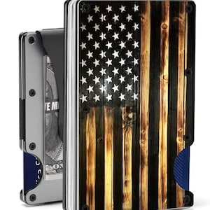 Billetera minimalista con bandera estadounidense/Billetera para hombre/Tarjetero/Pinza para billetes/Billetera fina