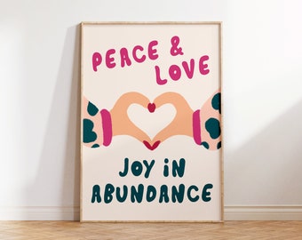 Peace Love Joy Print, Girly Wall Art, Prints for Bedroom, Retro Wall Decor, Unframed Print, Living Room Decor, Trendy Wall Art