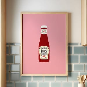 Kitchen Prints, Kitchen Wall Art, Pink Wall Art, Hand Drawn, Ketchup Lover, Novelty Gift, Kitchen Poster, Funny Print, Home Wall Decor