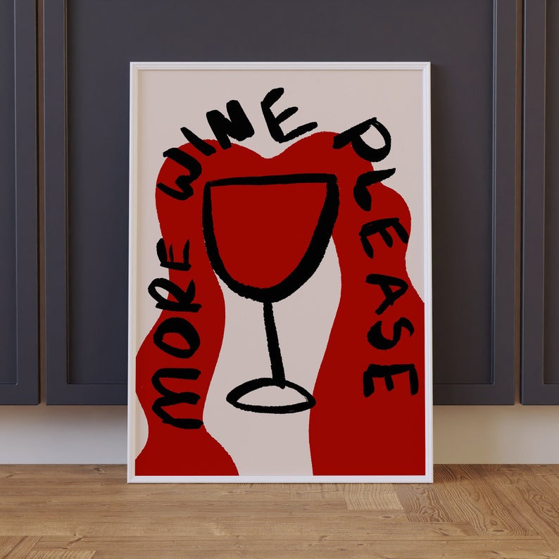 Kitchen Print, More Wine, Hand Drawn Wine Poster, Wine Lover, Old Money Aesthetic, Trendy Wall Art, Prints For Kitchen, Wine Poster, Vino image 6