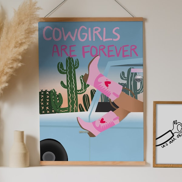 Cowgirls Are Forever Print, Home Decor, Trendy Wall Art, Trendy Print, Western Print, Girly Print, Wall Art Prints Aesthetic, Cowboy boots
