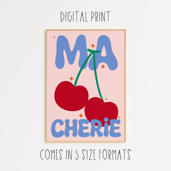 PRINTABLE Ma Cherie Print, Retro Wall Art, Kitchen Print, Prints for Kitchen, Retro Wall Decor, Living Room Decor, Trendy Wall Art, Digital