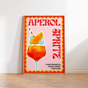 Aperol Spritz Print, cocktail print, bar cart wall art, kitchen prints, gift for her, pink wall art, unframed prints, kitchen decor