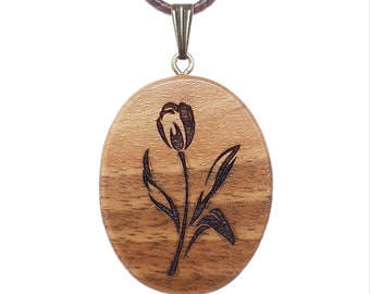Personalized Wooden Tulip Necklace, Tulip Pendant, Flower Necklace, Birth Month Flower, Floral Pendant, Women Necklace, Mom Gifts, Her, Girl