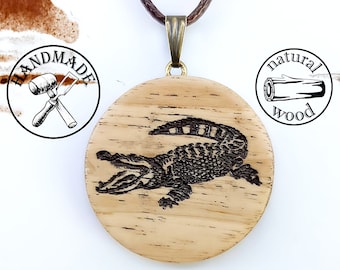 Personalized Carved Wood Crocodile Necklace, Crocodile Pendant, Animal Necklace, Crocodile Gifts, Birthday Gifts, Son, Daughter, Grandchild