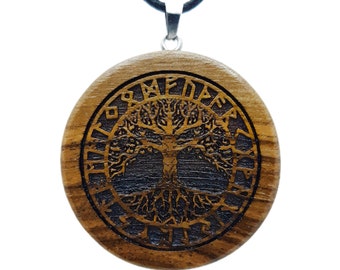 Personalized Tree of Life Wood Necklace, Runes, Tree of Life, World Tree, Yggdrasil, Norse, Viking Jewelry, Celtic, Pagan, Nordic, Wiccan