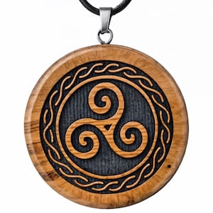 Wooden Triskelion Necklace, Celtic Spiral Knot Jewelry | Irish Symbol of Eternity, Personal Growth Gift for Men Boyfriend Husband Dad Son