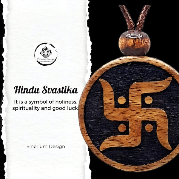 Personalized Hindu Swastika Carved Wood Neclace, Swastik, Budism, Hinduism, Good Luck, Sun Creation, Prosperity, Spiritual Gift for Her Him