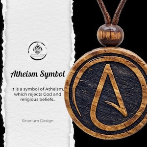 Handmade Wooden Beaded Atheist Necklace - Atheism Symbol Pendant - Personalized Atheist Gift - Custom Anti Religious Gift for Her and Him