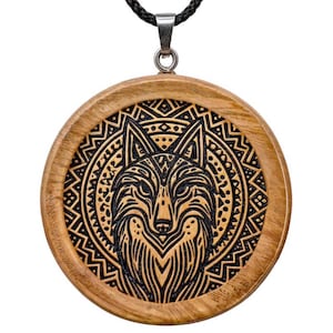 Custom Wooden Wolf Pendant, Engraved Wolf Necklace, Spirit Animal Necklace, Unique Women Necklace, Hippie Jewelry, Bohemian Gift For Her