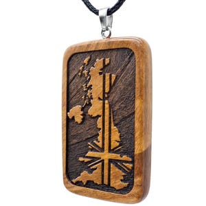 Wooden England Map&Flag Necklace, England Flag, England Map, UK Flag Map, England Gifts, British Gifts, Country Pendant, Personalized Gifts