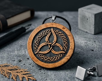 Handmade Wooden Triquetra Necklace, Personalized Celtic Knot Pendant, Boho Birthday & Wood Anniversary Gift, Trinity Witch Knot Jewelry